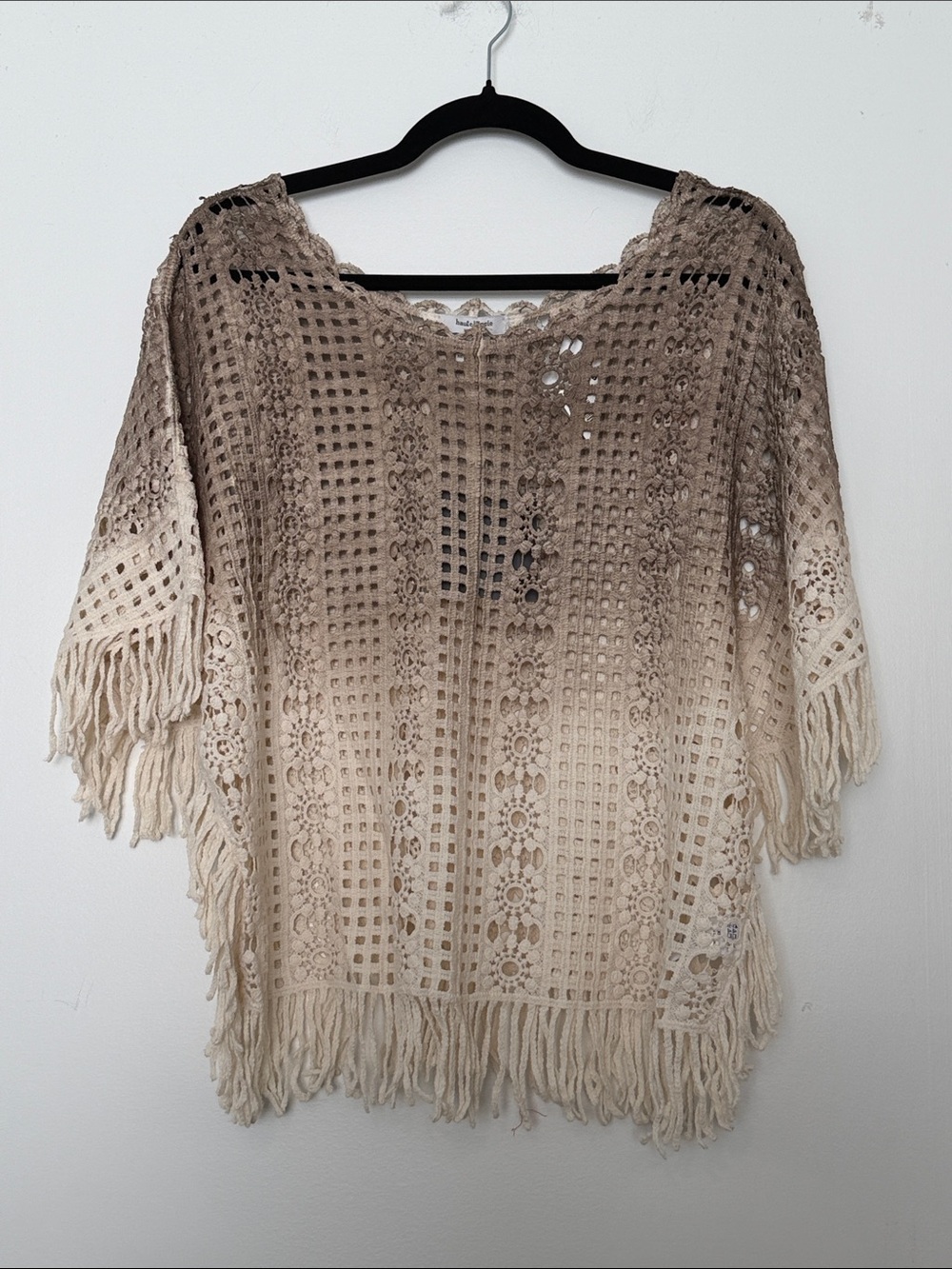 Haute Hippie Cream Crochet Fringe Sweater
